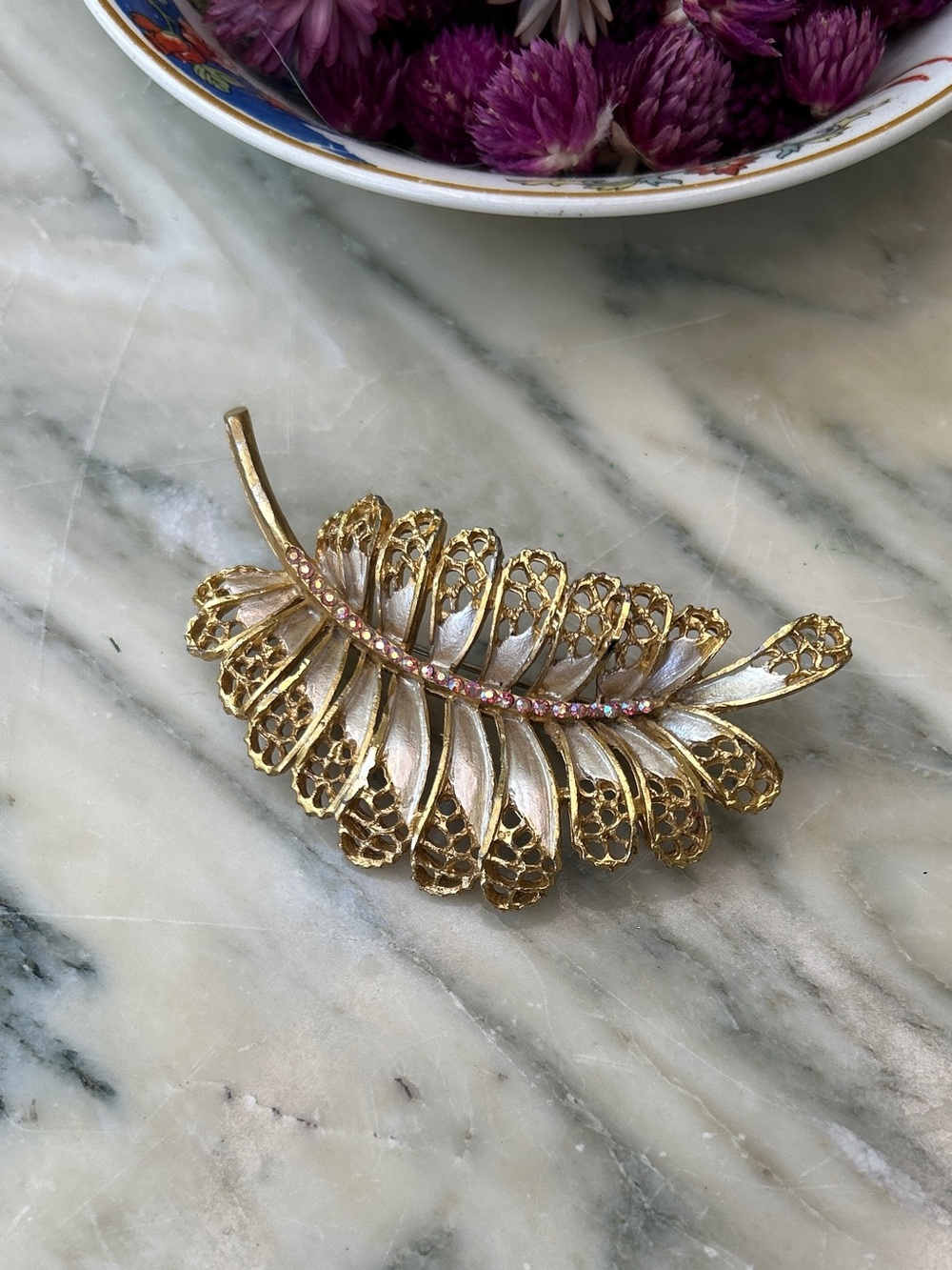 BSK Mid Century Gold Leaf Brooch